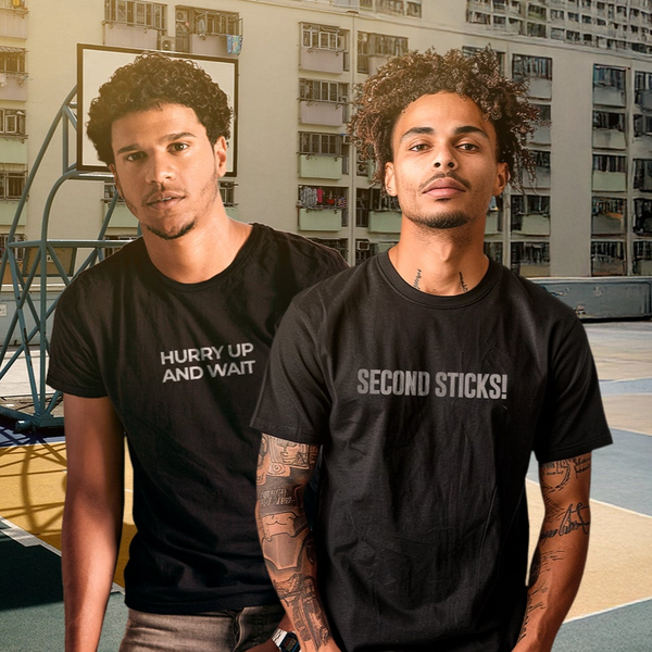 eard and Hat Actor black t-shirts with film set quotes 
